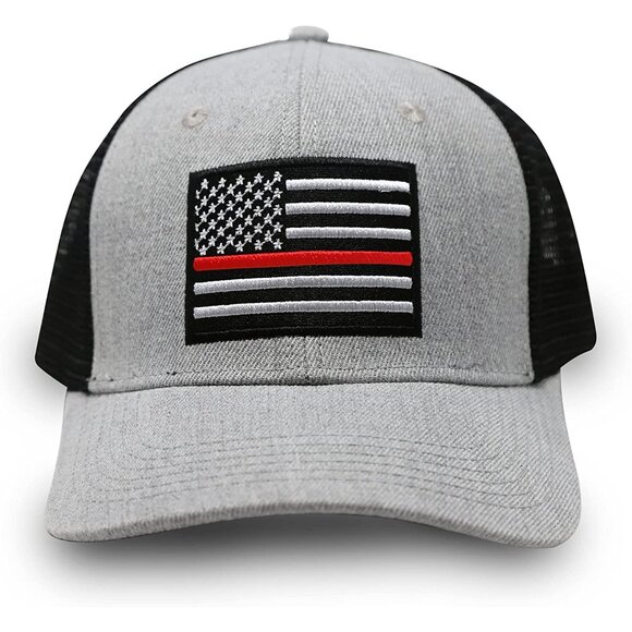 Gray Thin Red Line American Flag Trucker Hat – Mesh Back - Picture 3 of 4